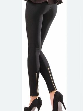 SPANX Black Ponte Jeggings with Gold Ankle Zippers